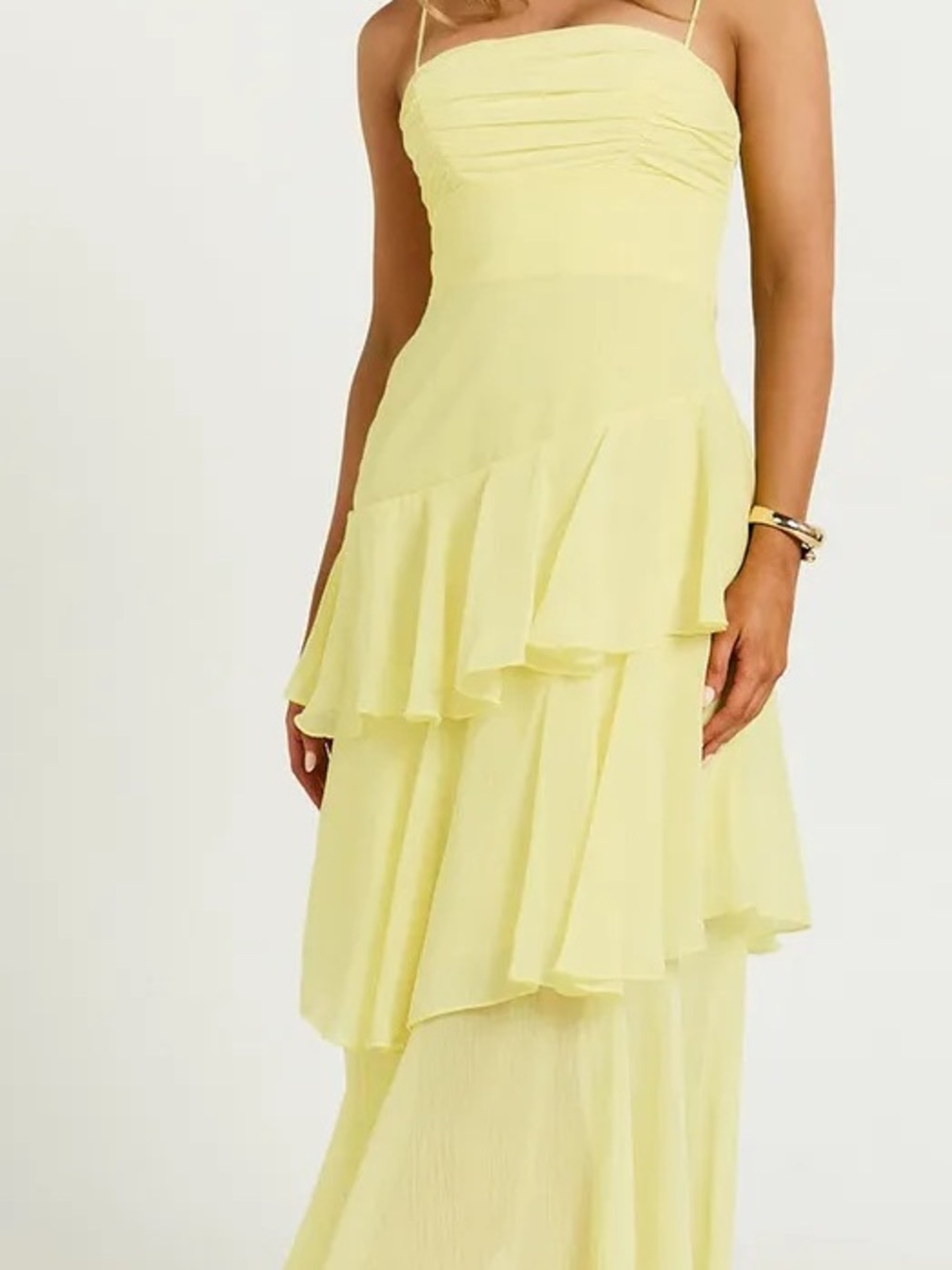Showpo Yellow Ruffle Tiered Maxi Dress